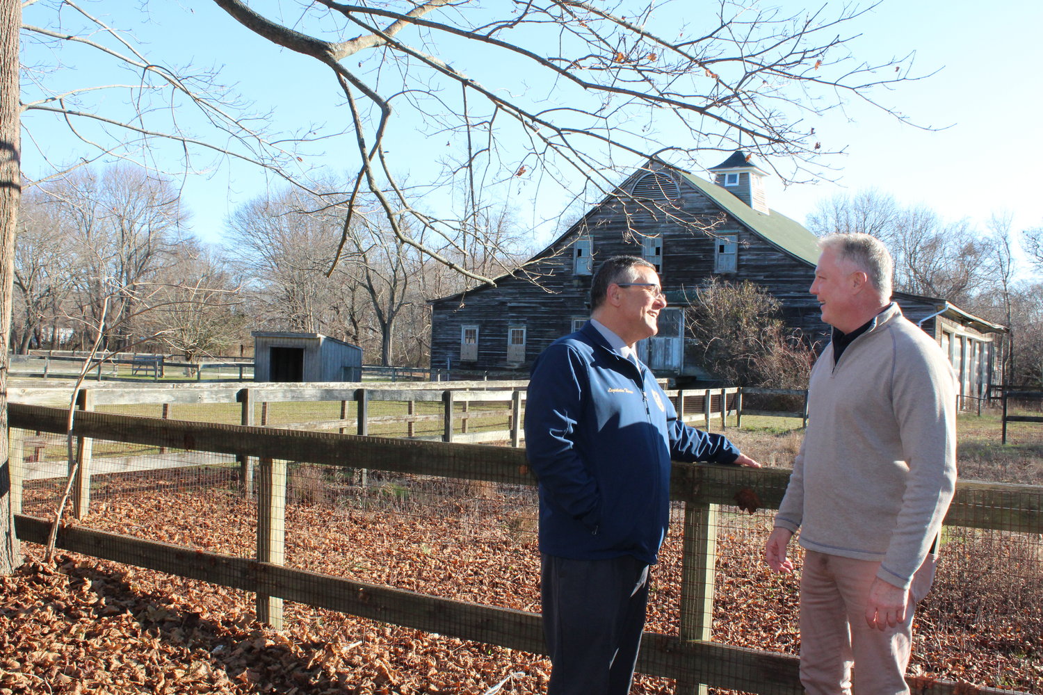 Legis. Dominick Thorne and Brookhaven councilman Neil Foley have been collaborating on the preservation of the Avery property. The 92-year-old barn in the background has attracted interest from Lessing’s.